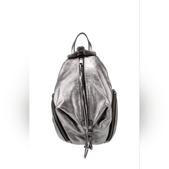 Rebecca Minkoff/Julian Leather Backpack Metallic in Silver size medium - Picture 1 of 4